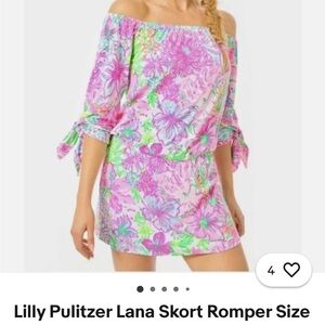 Lilly Pulitzer Lana Skort Romper Pink and Green Floral 3/4 Sleeves
